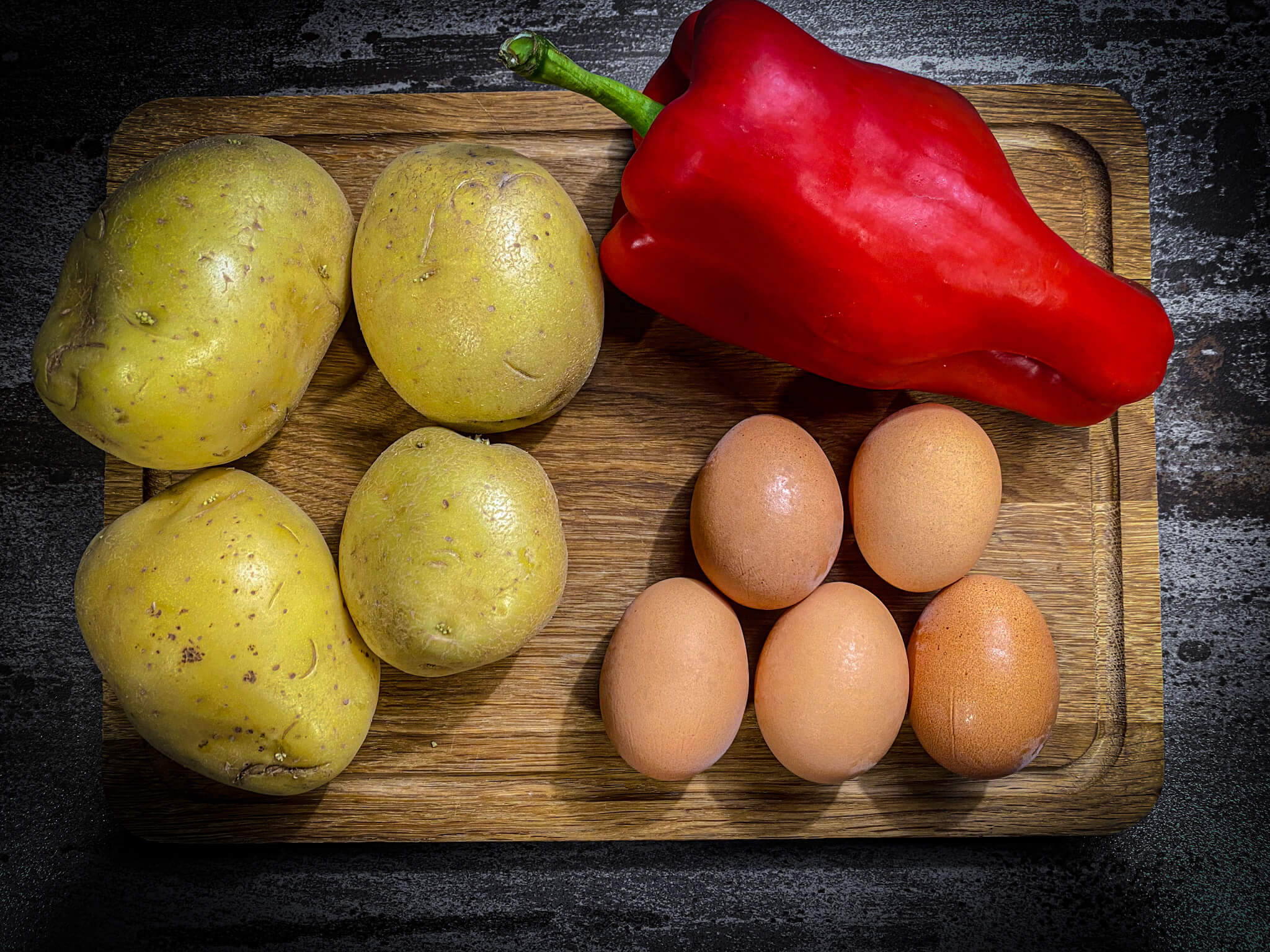 Spanish Flag Tortilla ingredients and eggs
