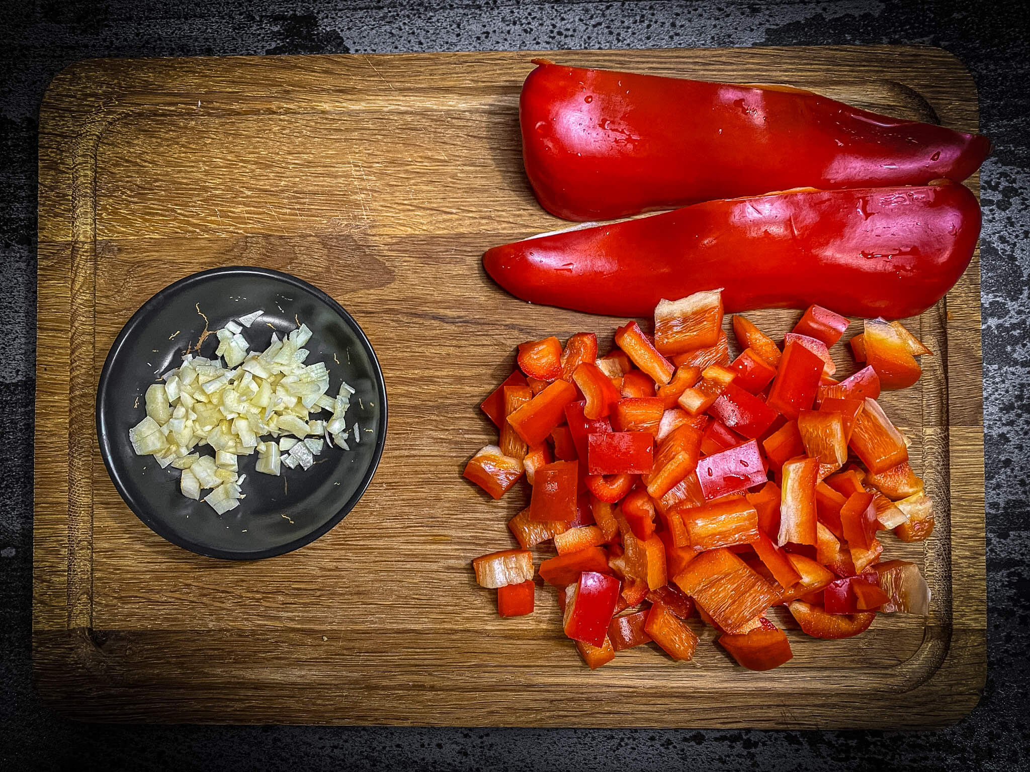 Spanish Flag Tortilla ingredients red bell pepper and garlic