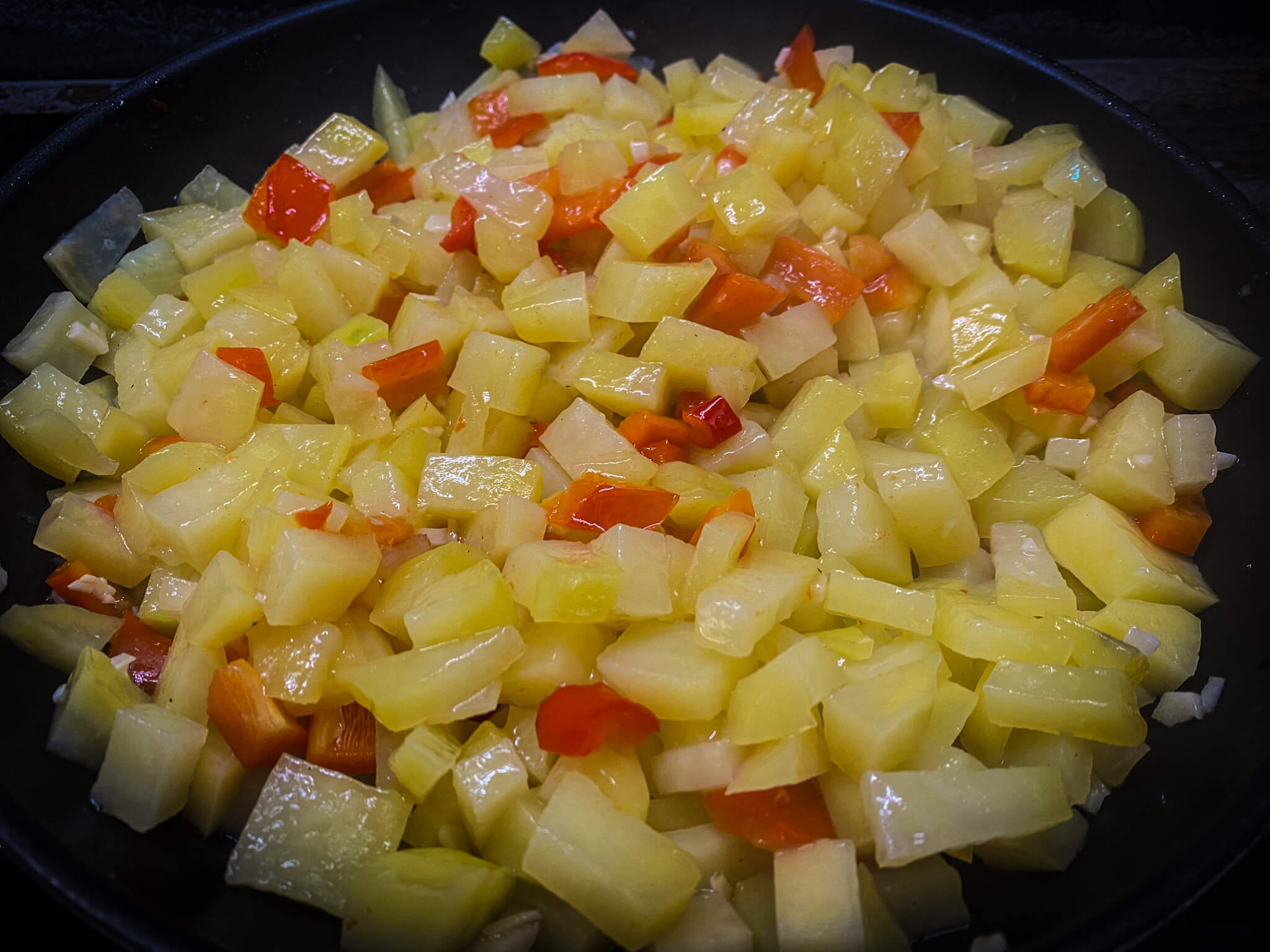 Spanish Flag Tortilla prepared red bell pepper and potato