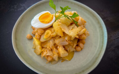 Traditional Spanish Vegan Stew: Cabbage with chickpeas and potatoes