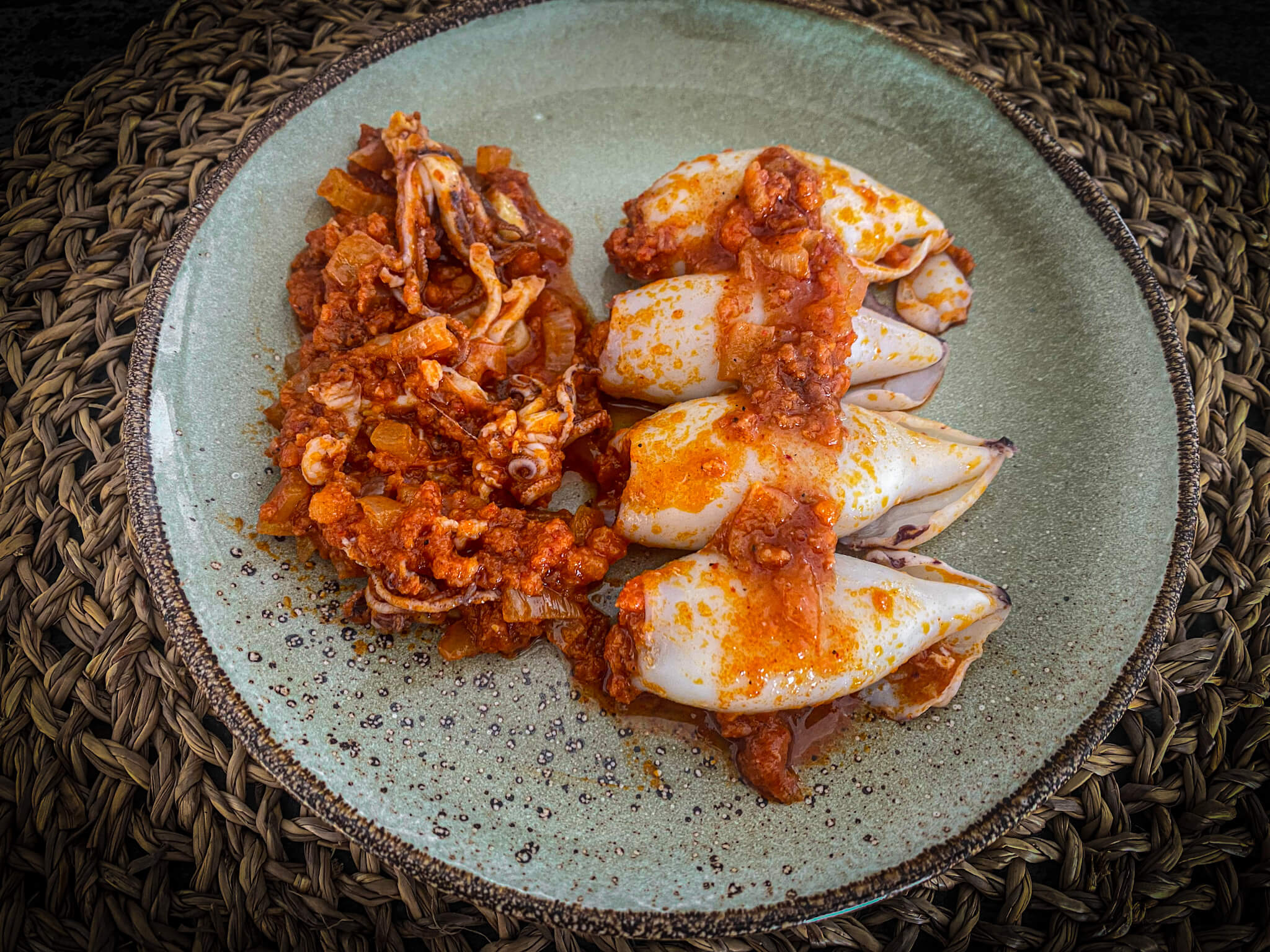 squid stuffed serve Mallorcan Sausage