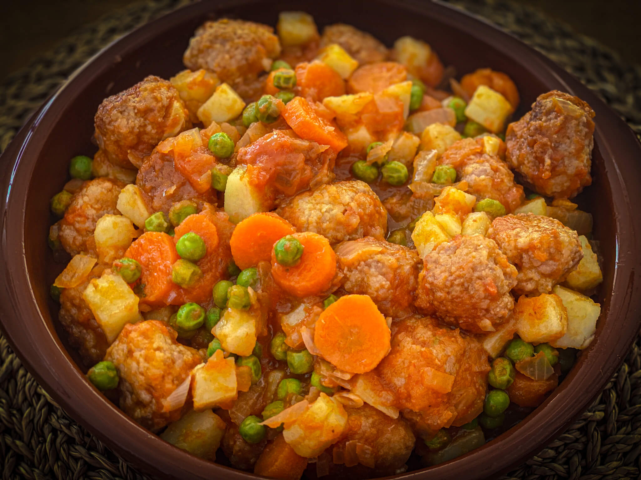 Spanish Meatballs in Vegetable Sauce plated and yummy