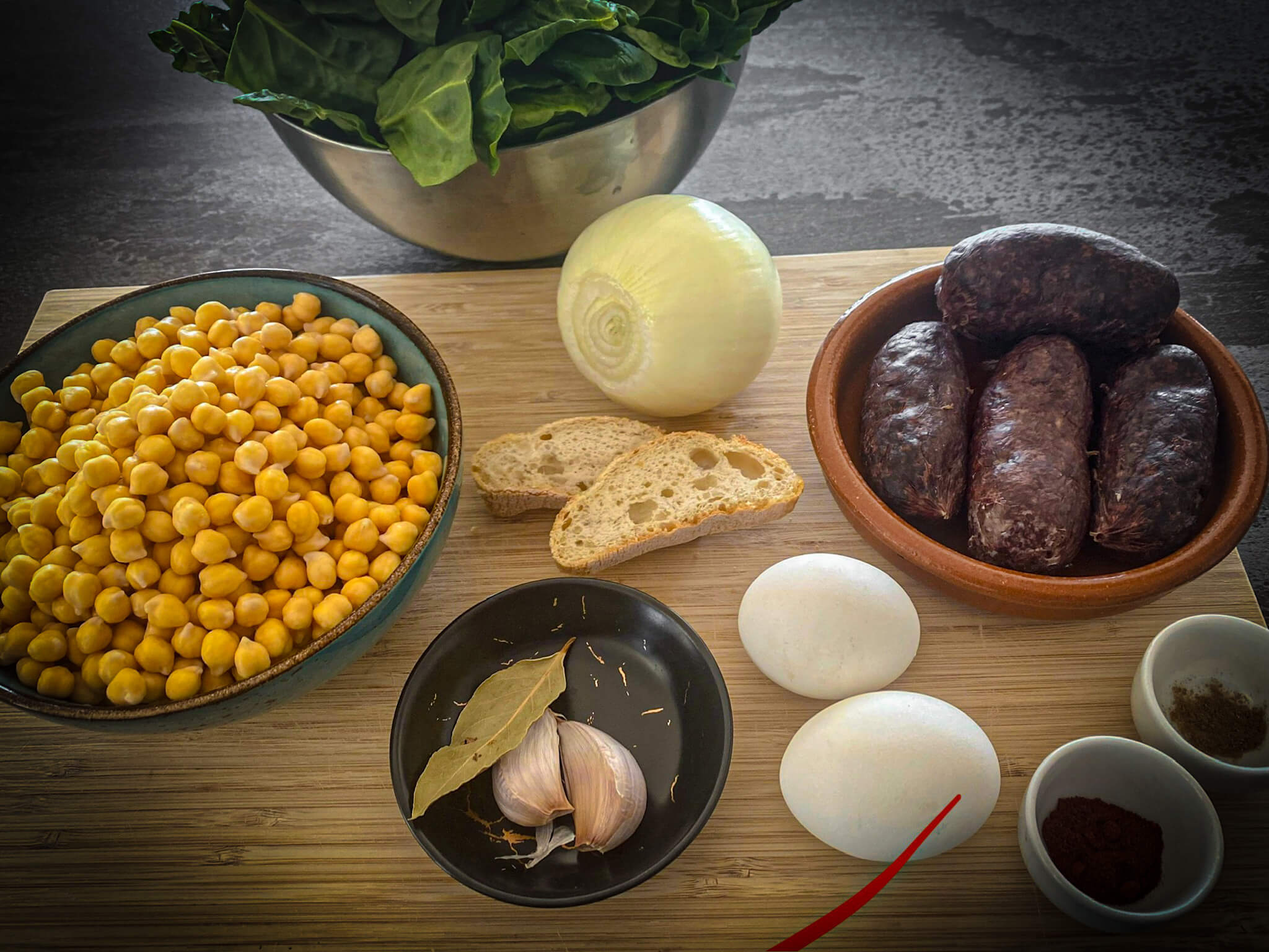Andalusian Chickpea Stew with Spinach and Morcilla Ingredients 2