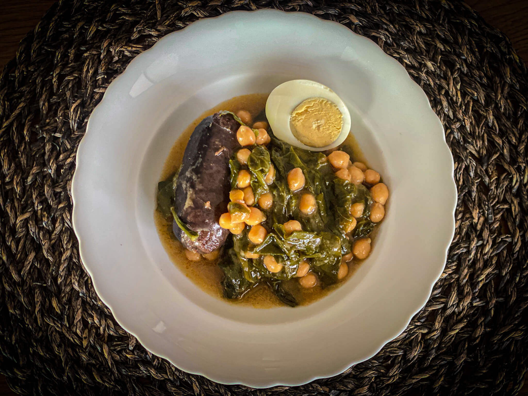 Andalusian Chickpea Stew with Spinach and Morcilla plated 3
