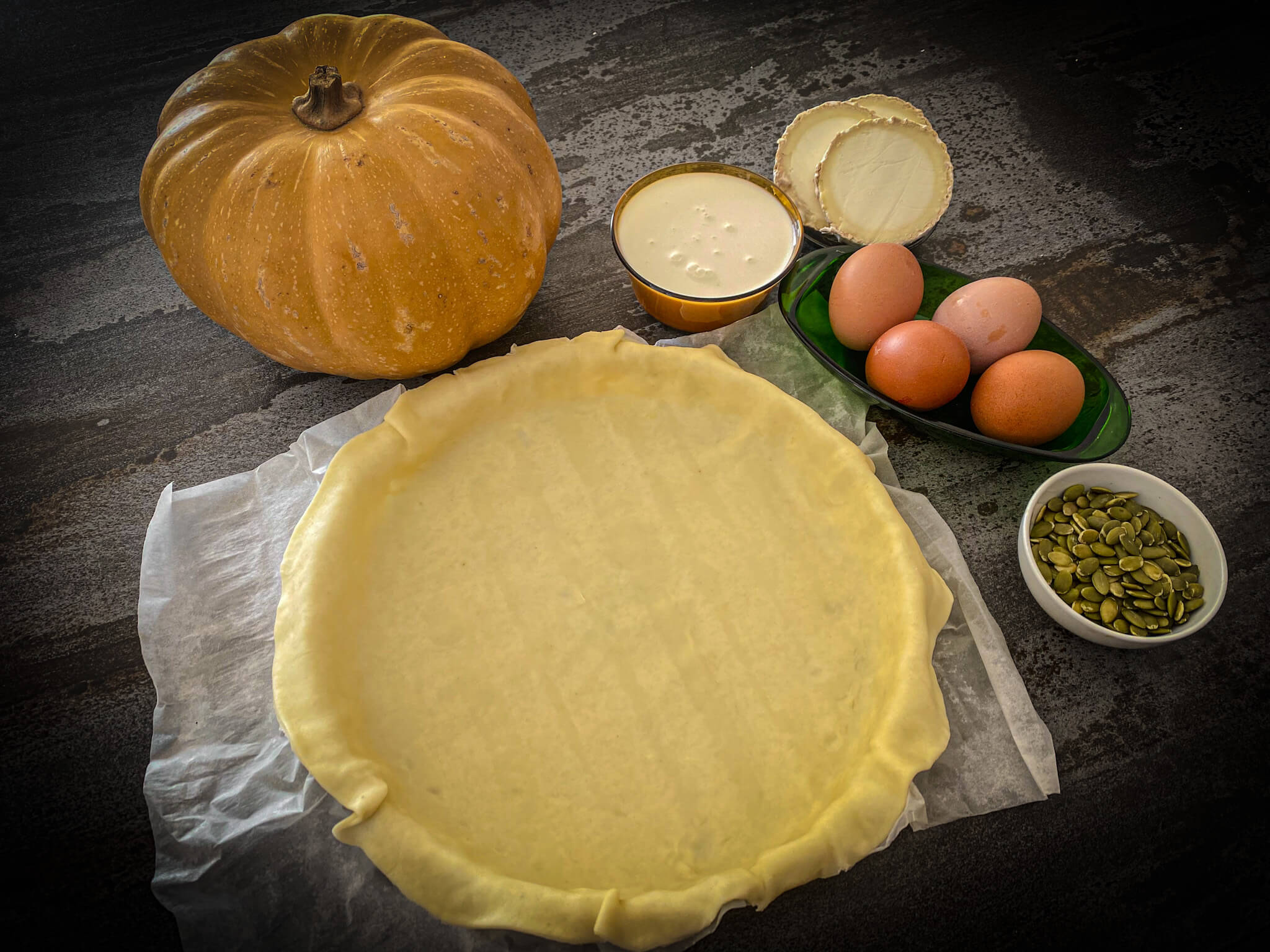 Pumpkin and goat cheese quiche ingredients 1