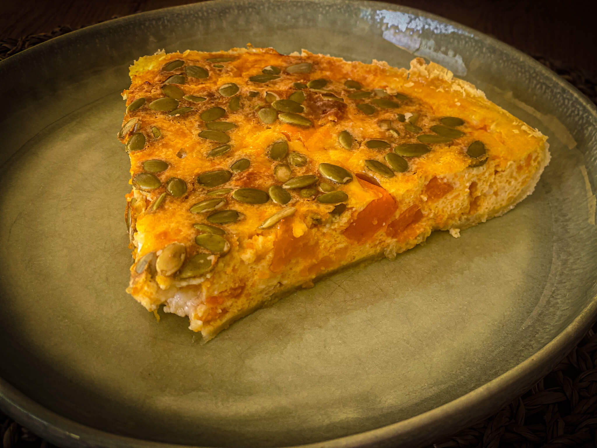 Pumpkin and goat cheese quiche served 2