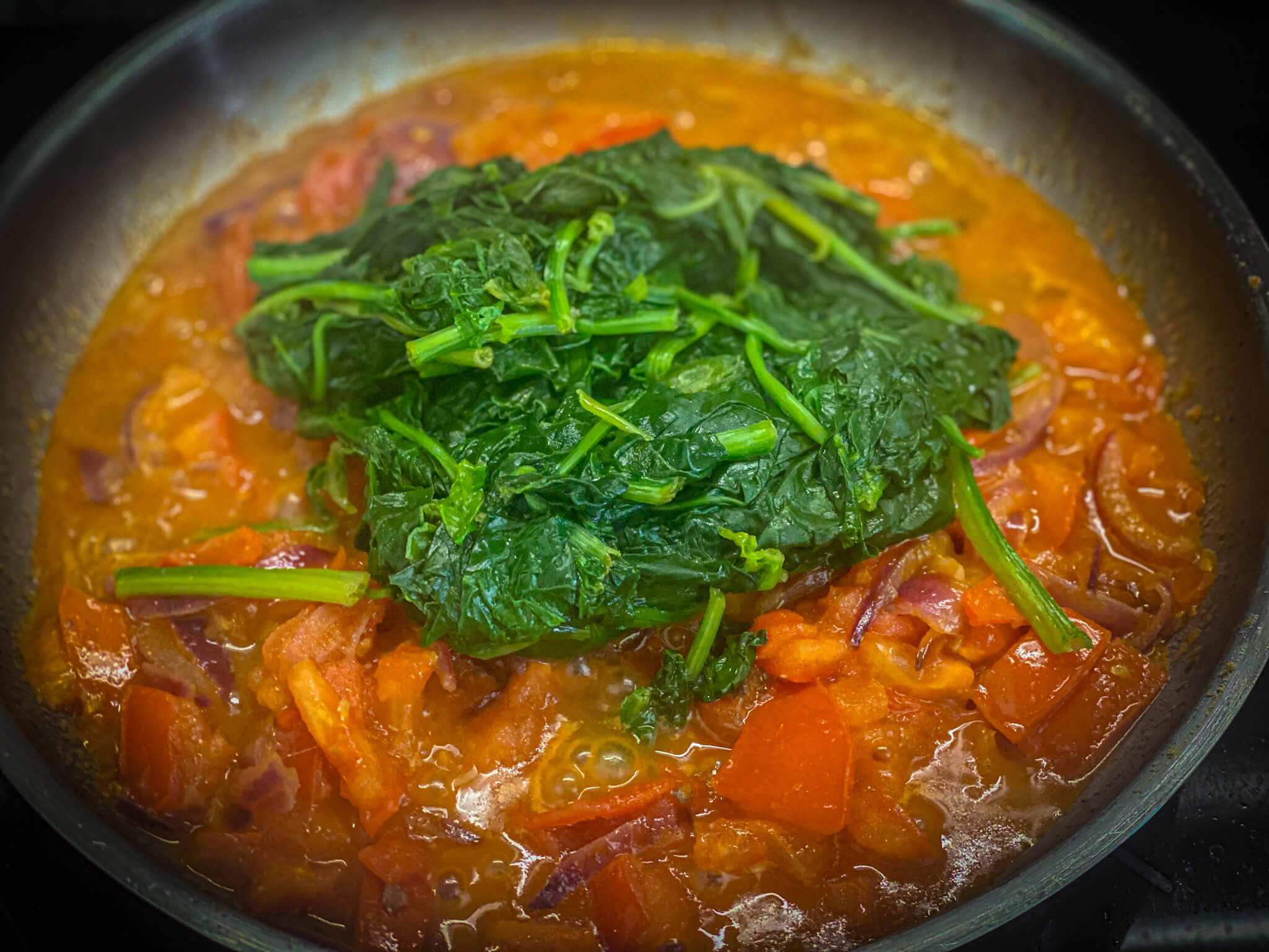 Spinach with Tomato and Anchovies fried add spinach