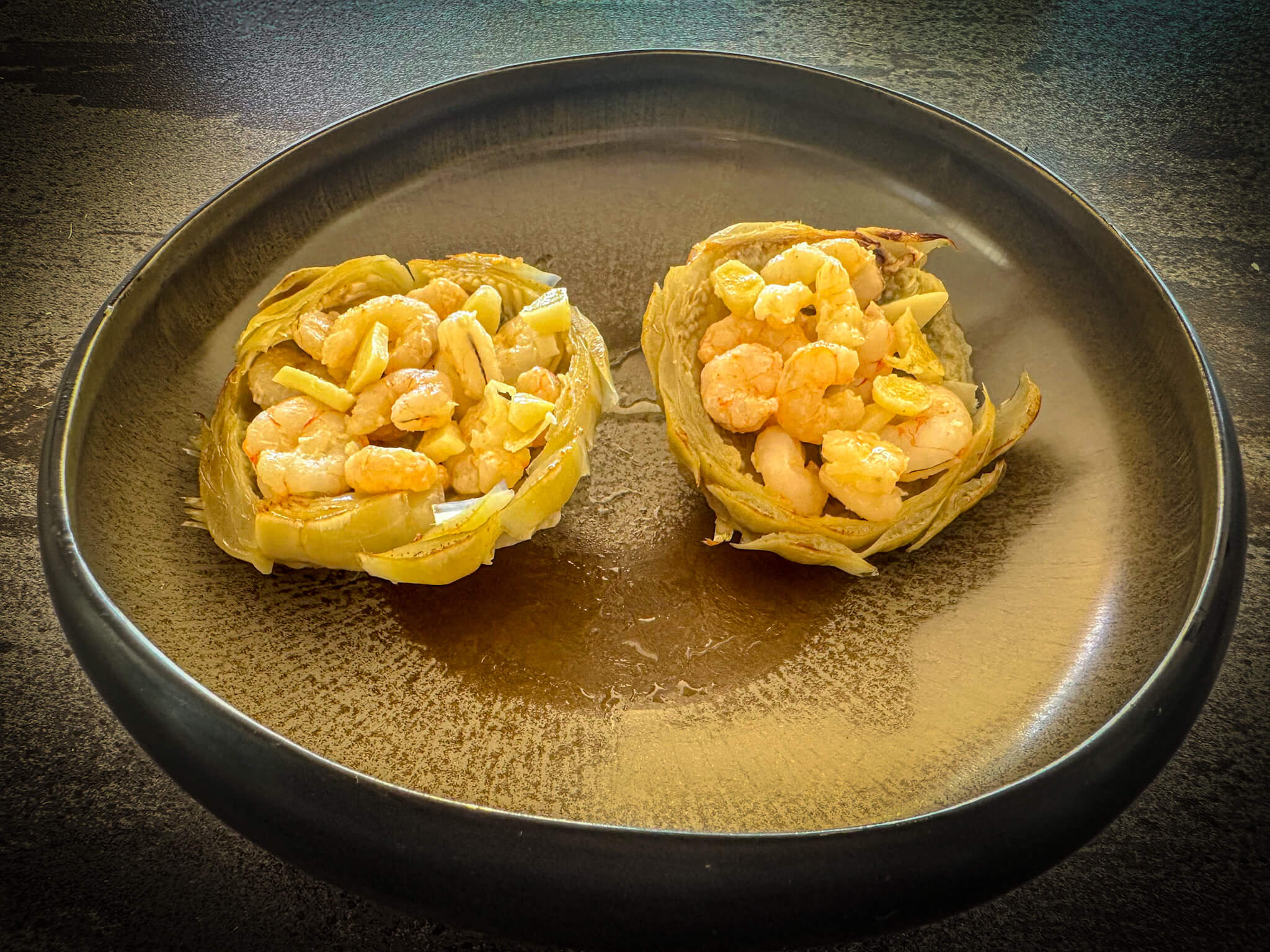 Artichoke Hearts with Garlic Shrimps Plating