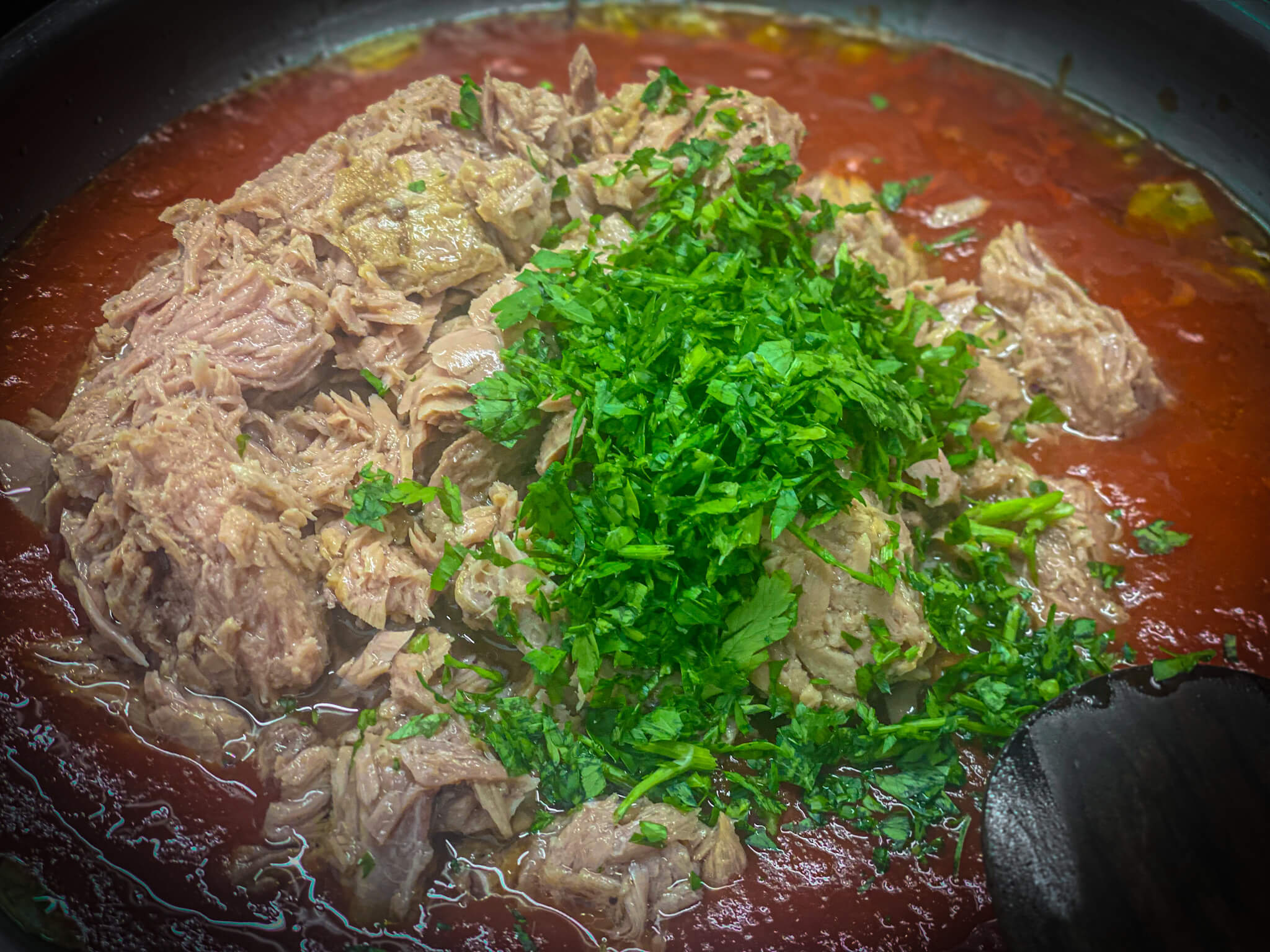 Authentic Spanish Tuna Lasagna sofrito parsley