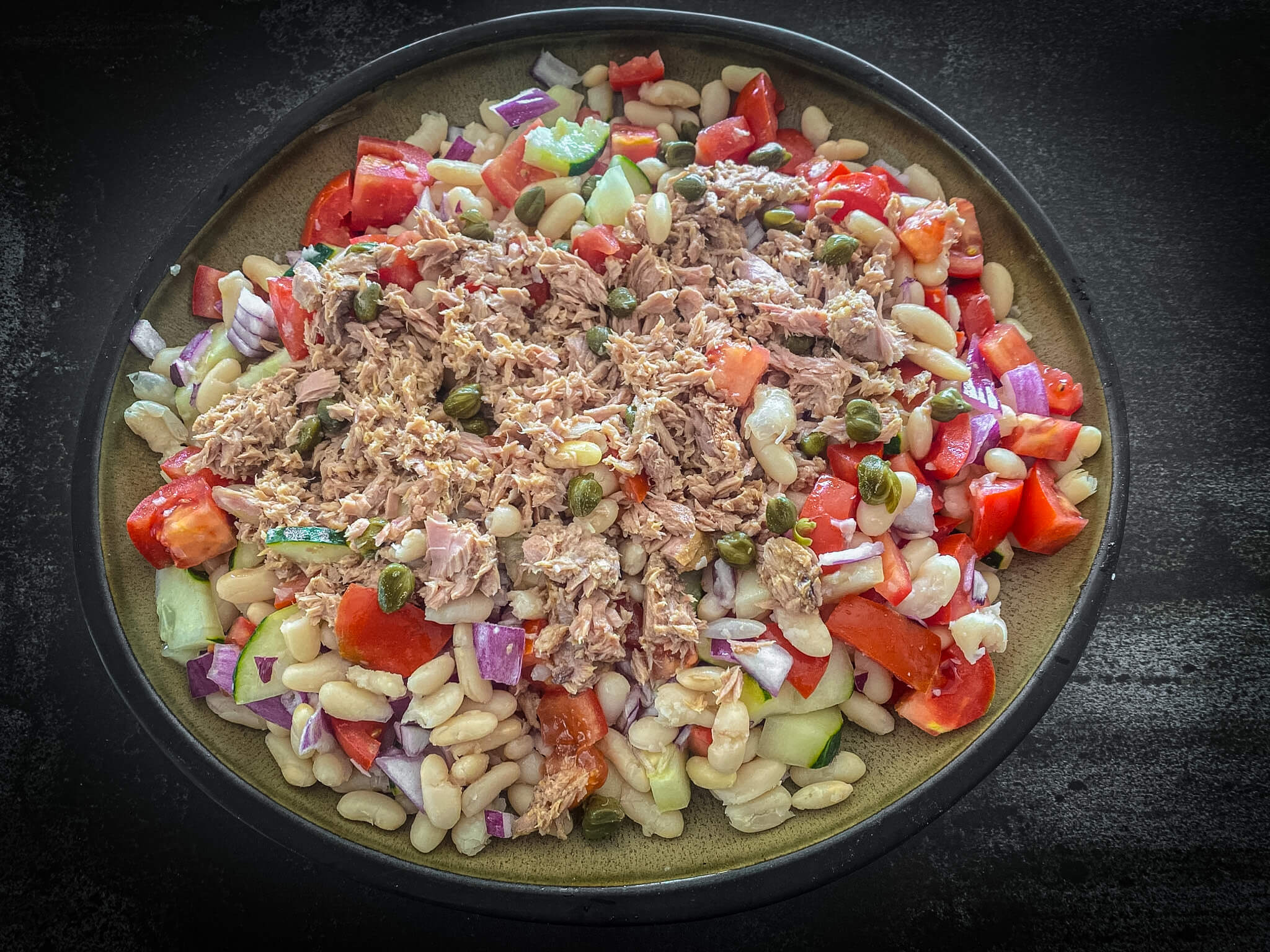 Bean and Tuna Salad Assembly and final dressing