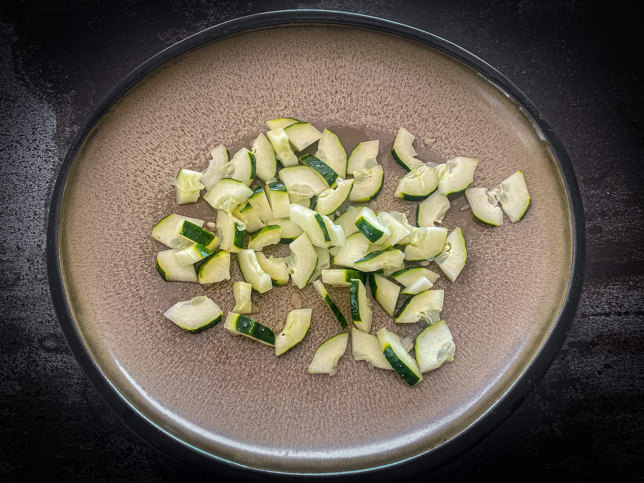 Bean and Tuna Salad Preparing the vegetable base cucumber