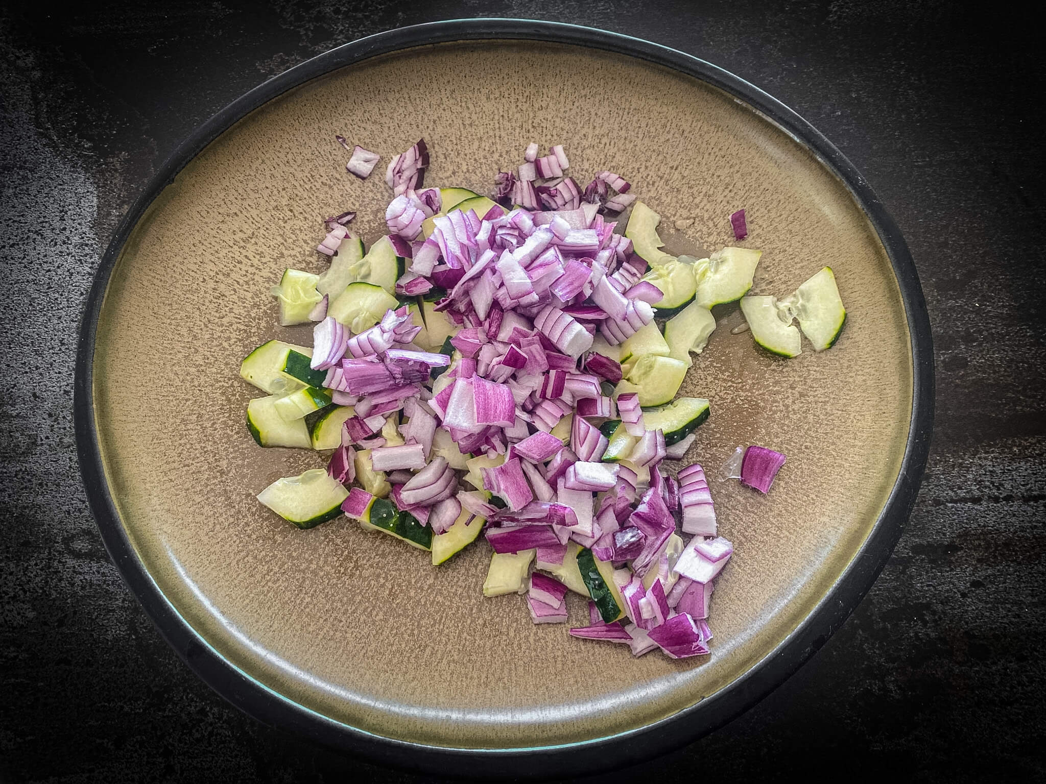 Bean and Tuna Salad Preparing the vegetable base red onion