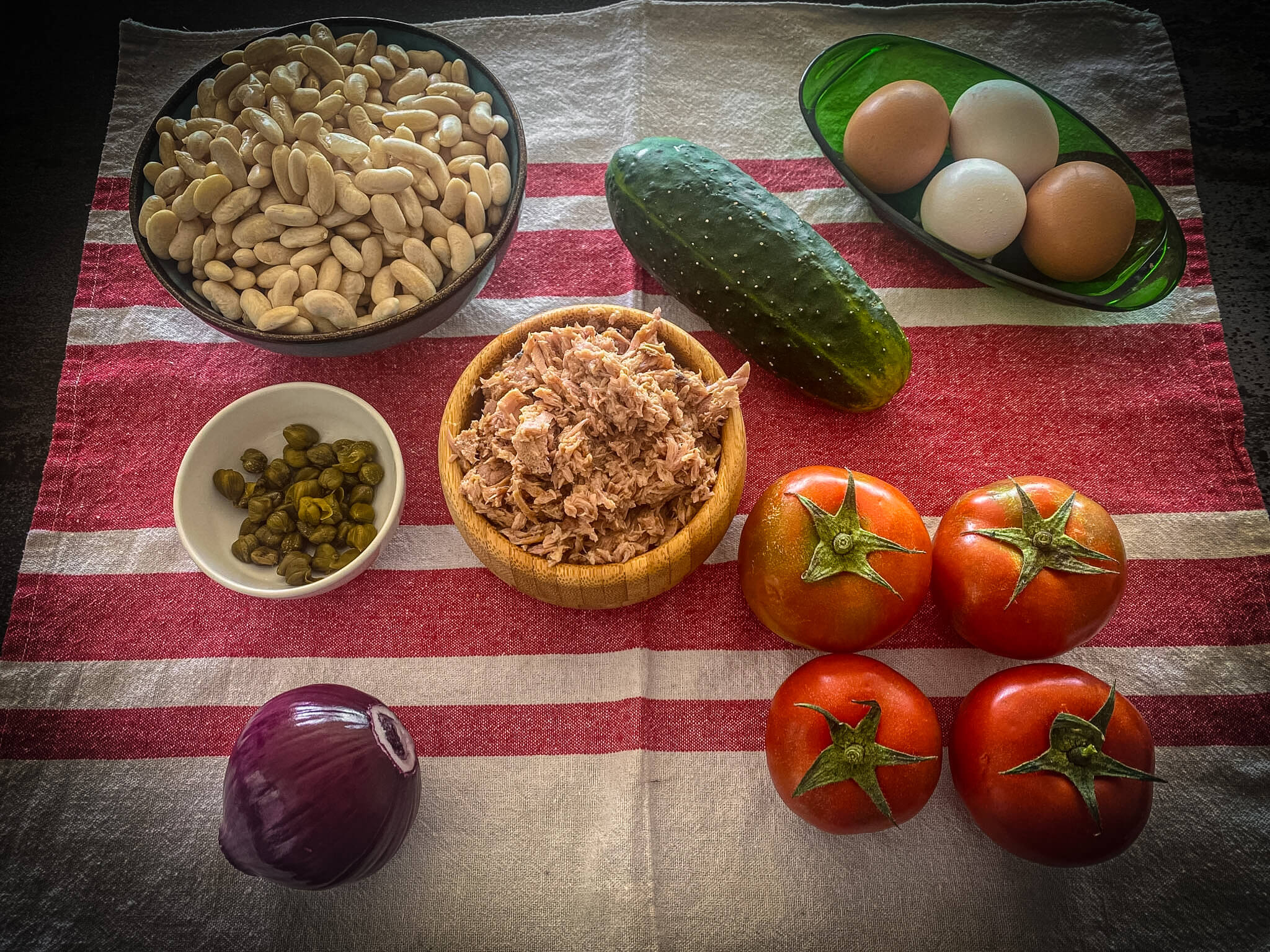 Bean and Tuna Salad ingredients close