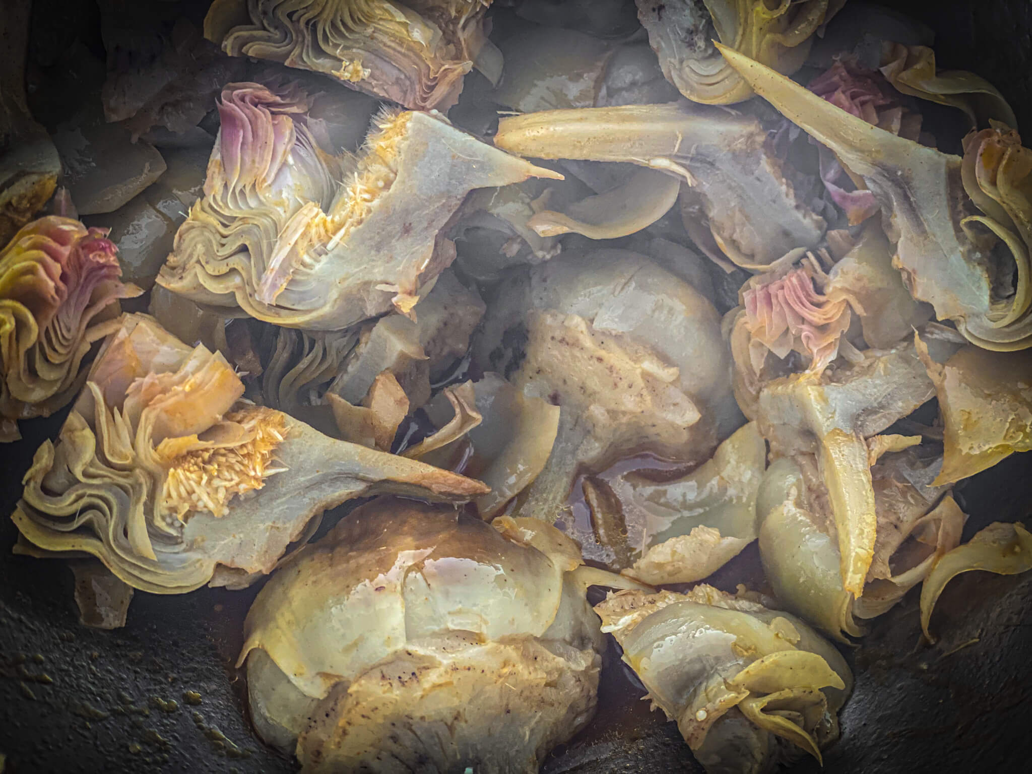 Chicken and Artichokes with Pedro Ximénez Reduction Pre-cooking and seasoning the artichokes 3
