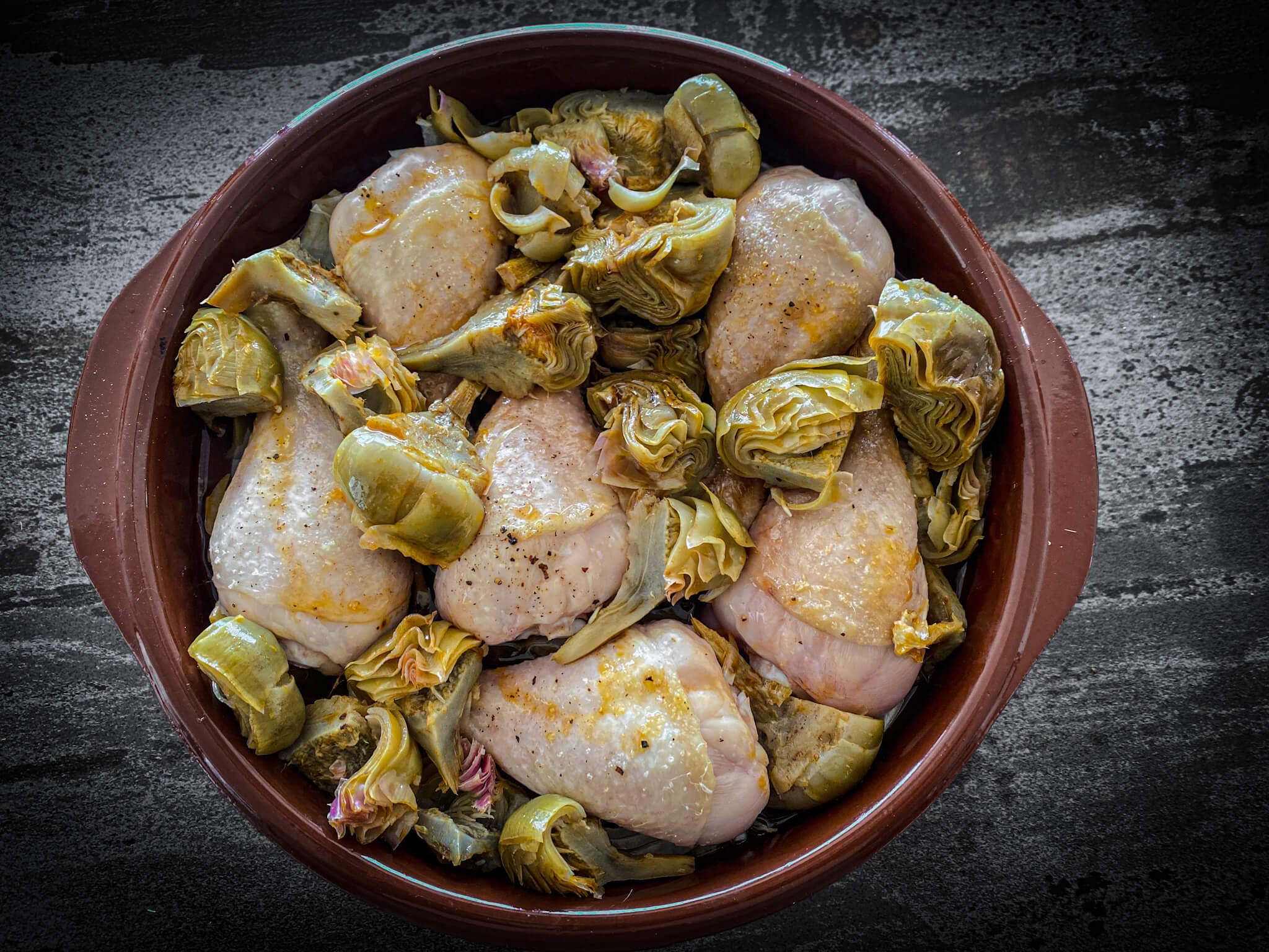 Chicken and Artichokes with Pedro Ximénez Reduction Pre-cooking and seasoning the artichokes 4