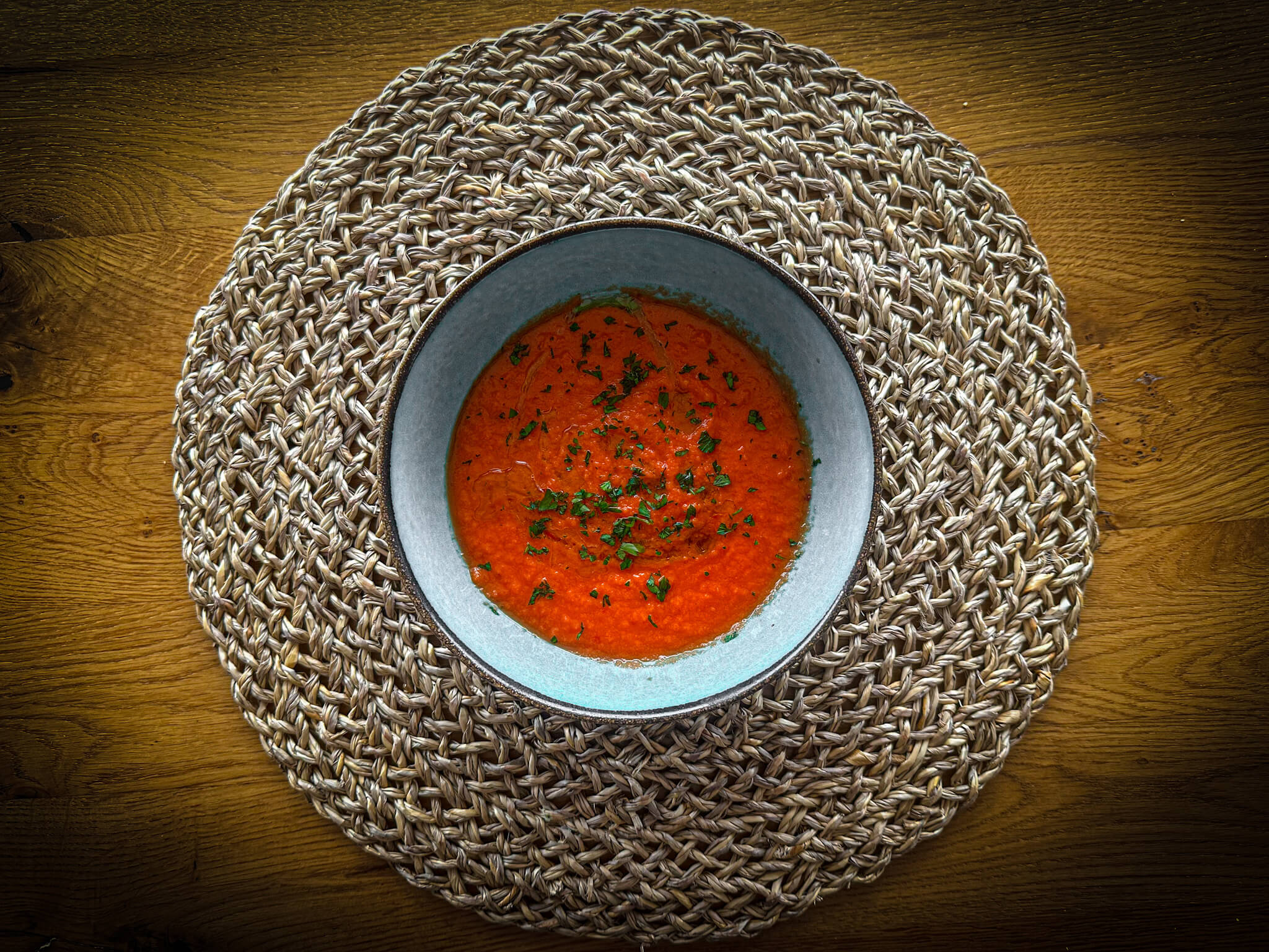 Refreshing Spanish Carrot Gazpacho plated 2