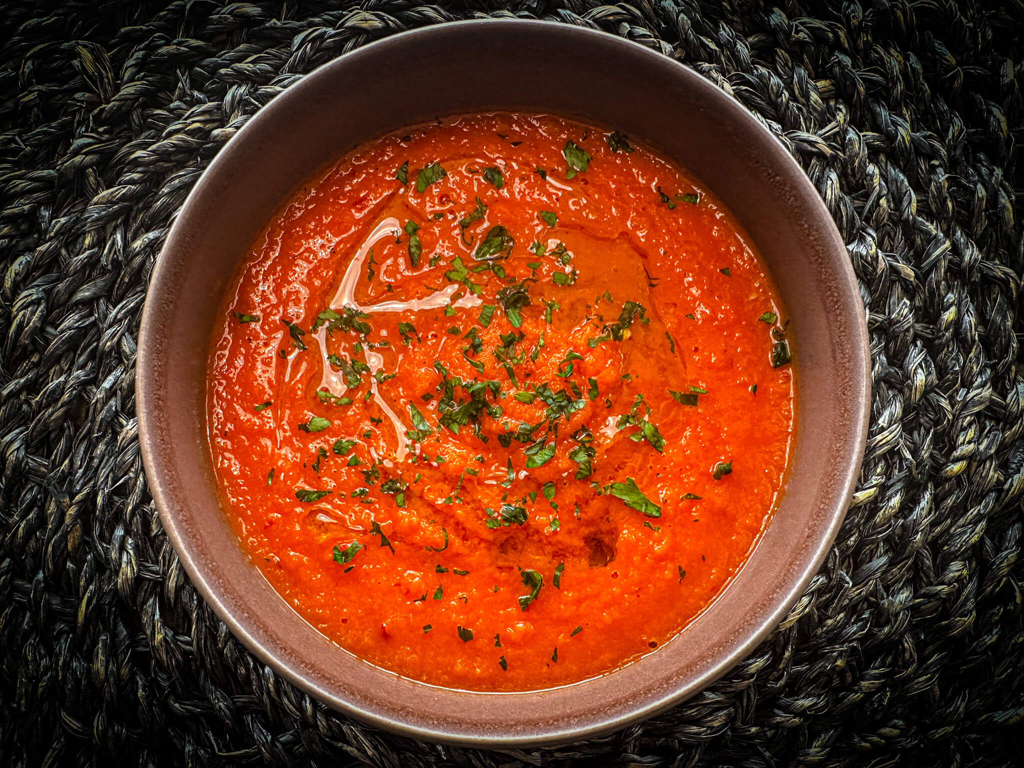 Refreshing Spanish Carrot Gazpacho plated presentation