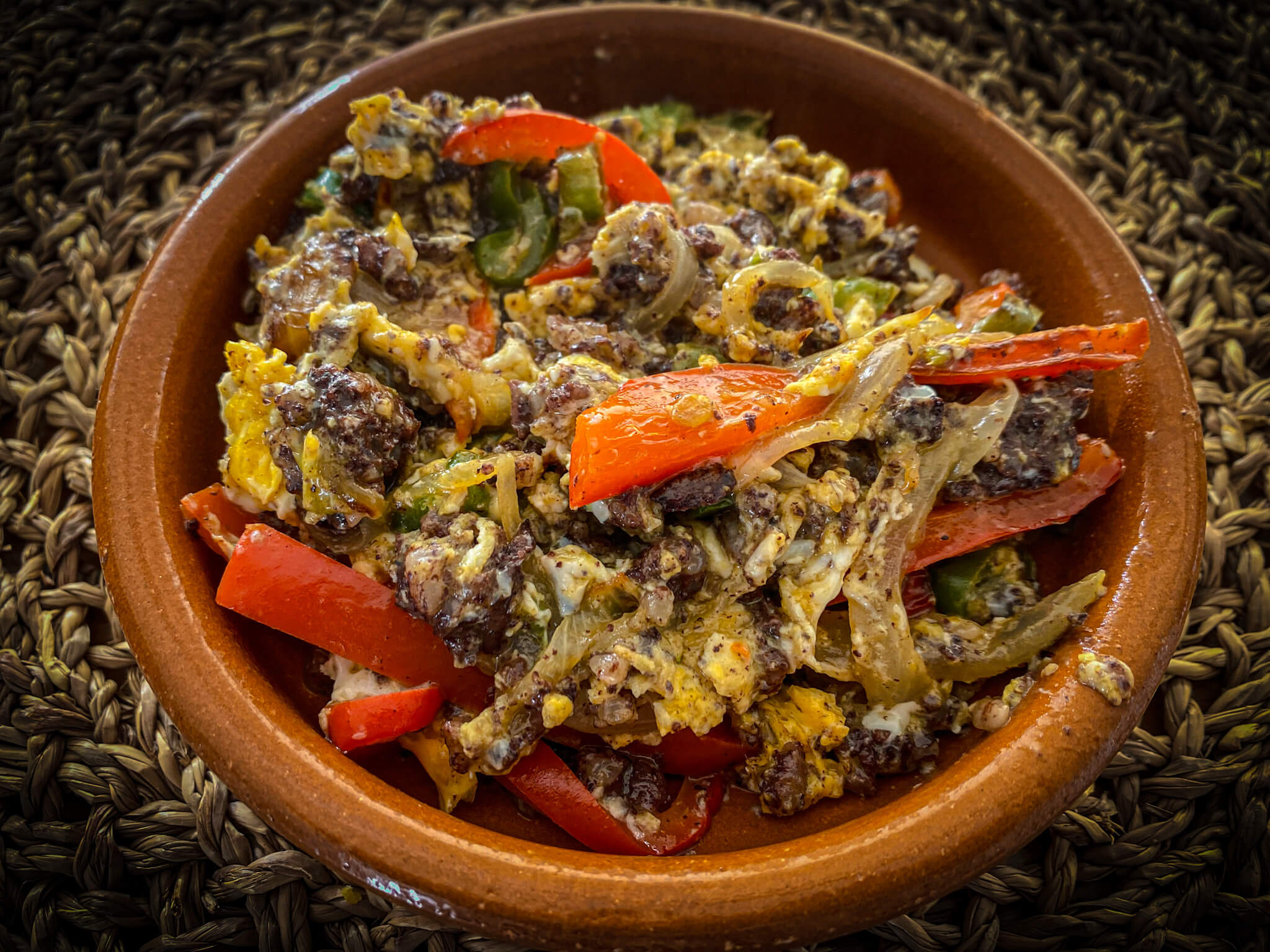 Rice Sausage Scramble plated presentation