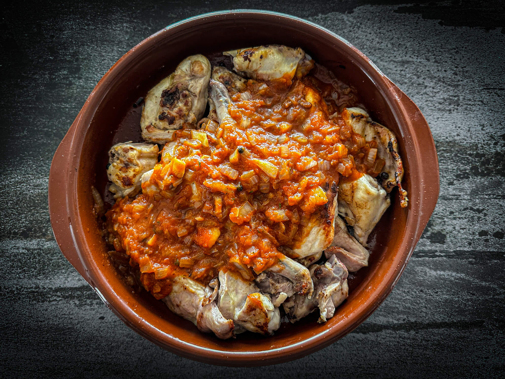 Spanish Rabbit & Snails Stew add sofrito clay pot