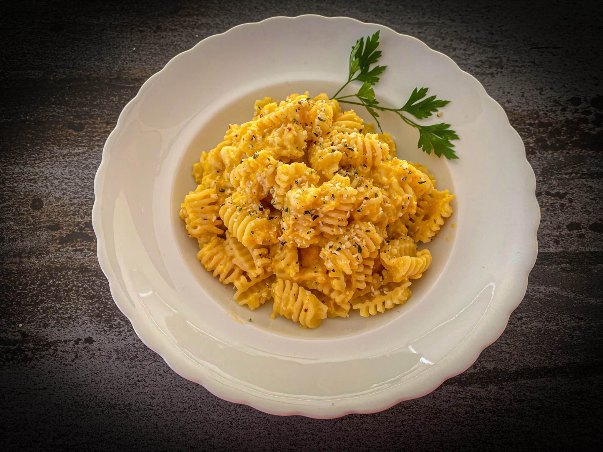 Creamy Pumpkin Radiatori Pasta plate presentation