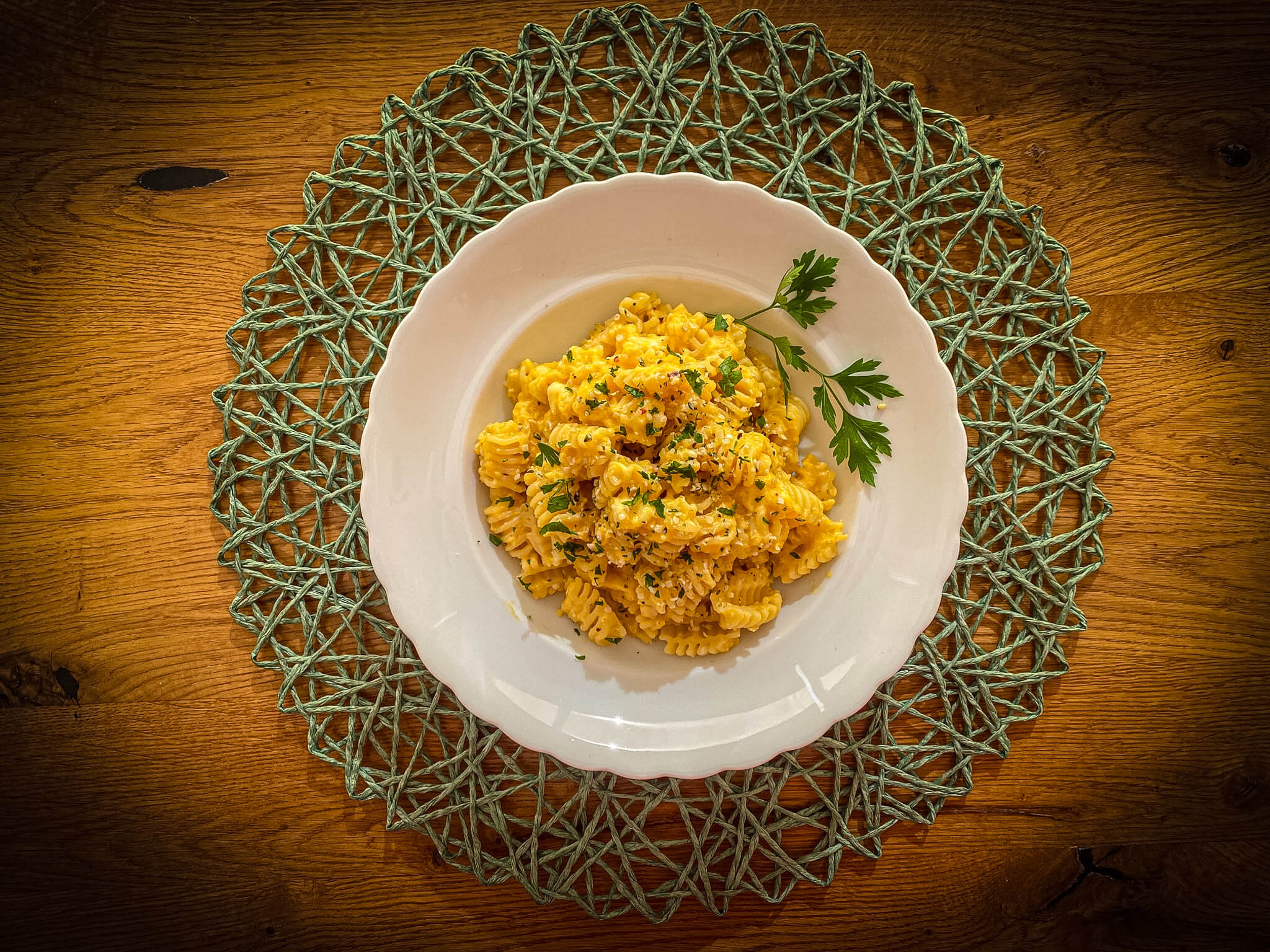 Creamy Pumpkin Radiatori Pasta presentation table