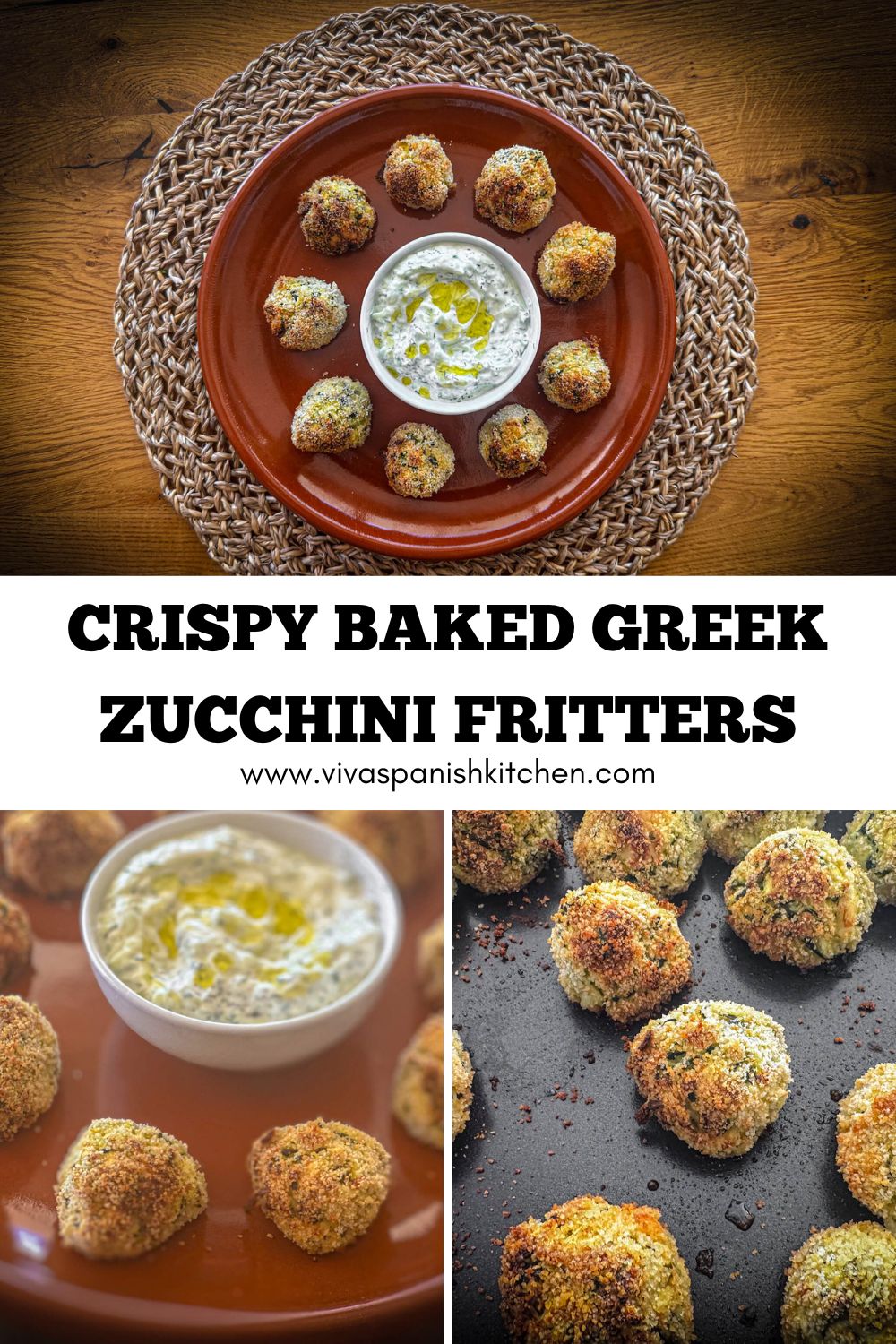 Pin 2 Crispy Baked Greek Zucchini Fritters with Feta & mint