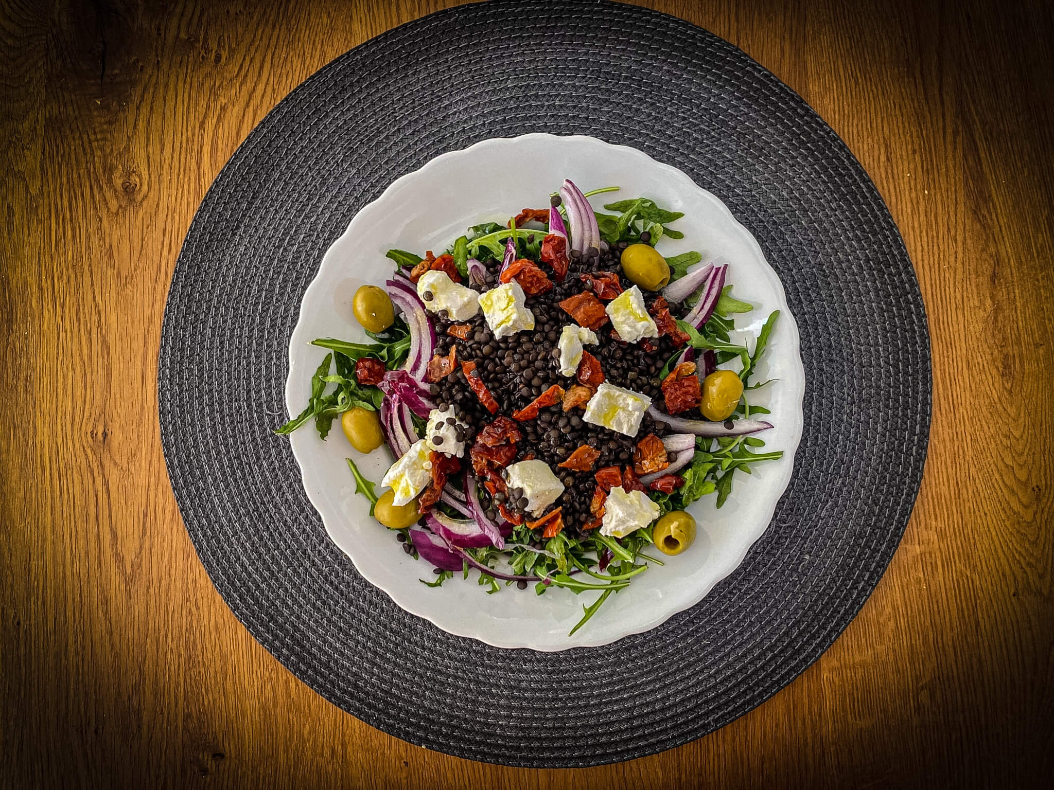 Spanish Caviar Lentil Salad plated presentation