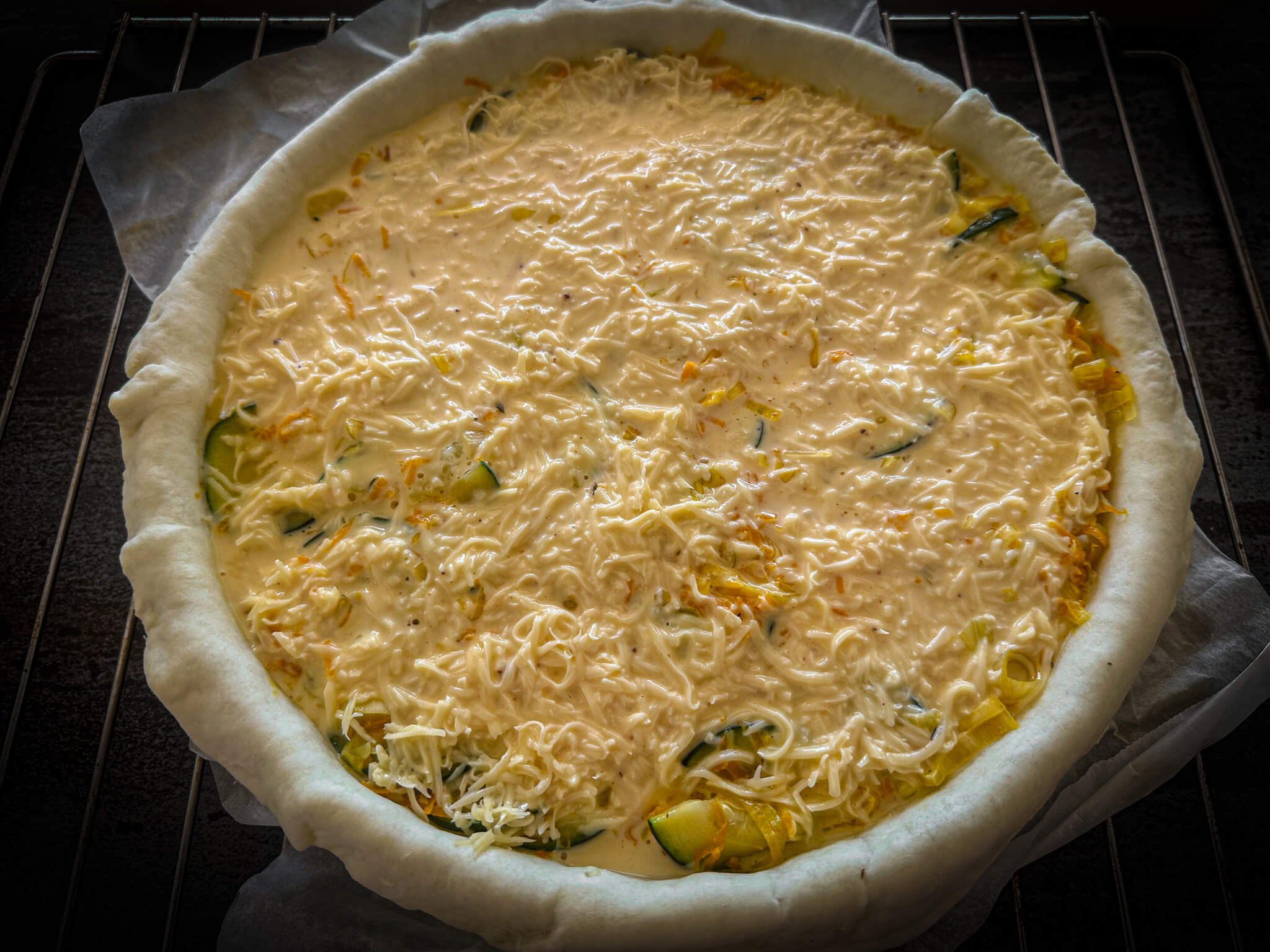 Zucchini Savory Tart assembling pie add creme presentation