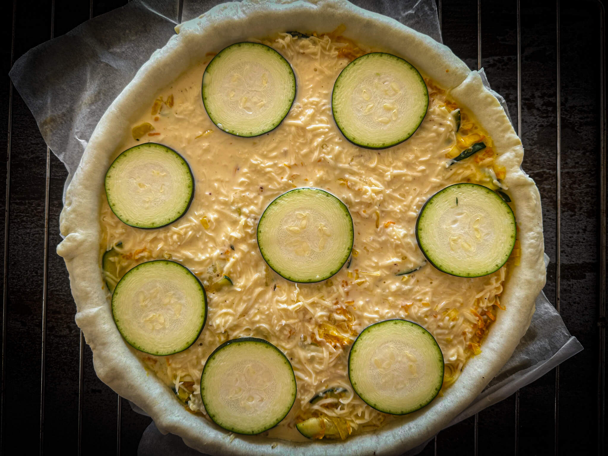Zucchini Savory Tart assembling pie decor pie