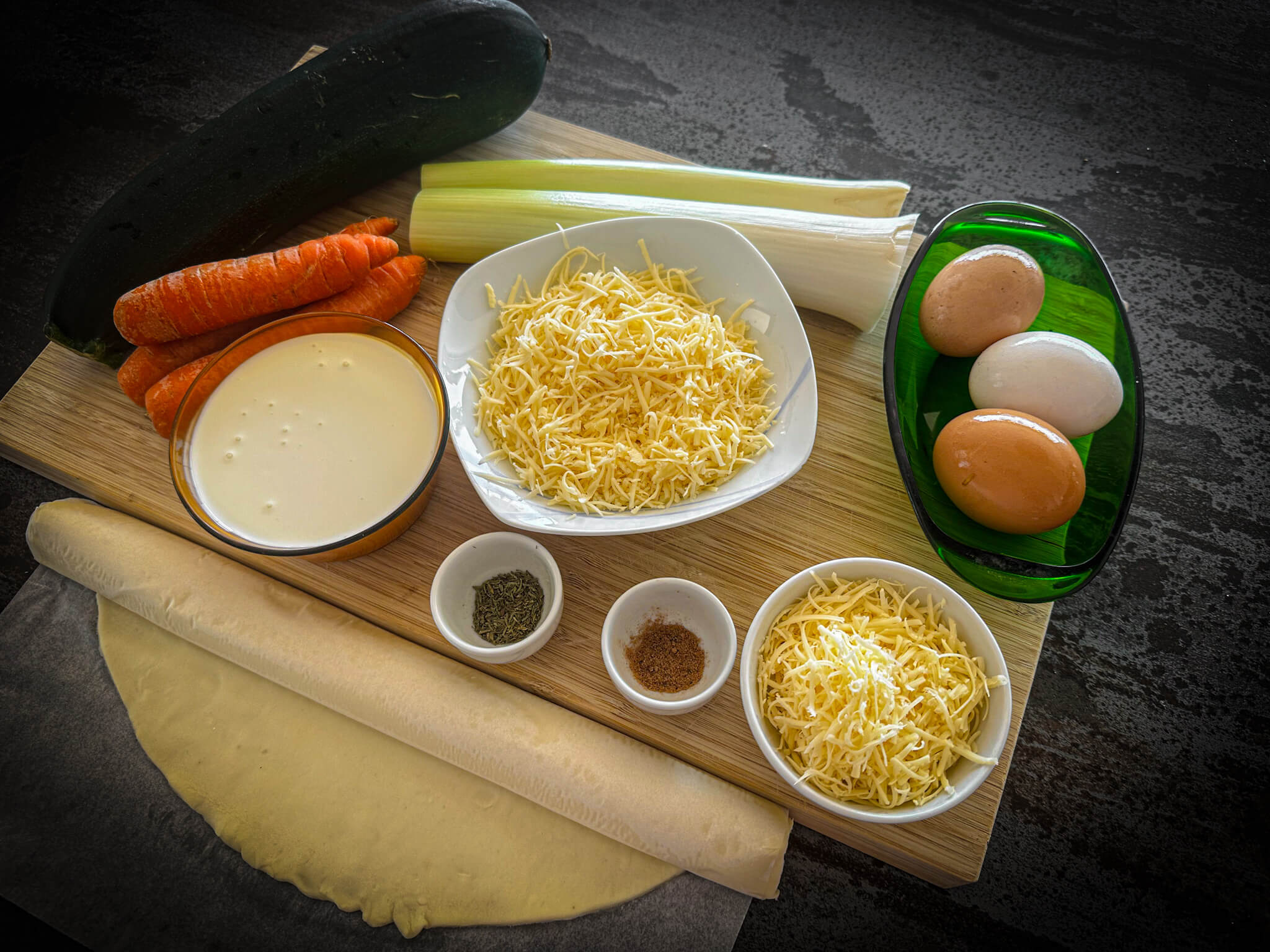Zucchini Savory Tart ingredients presentation