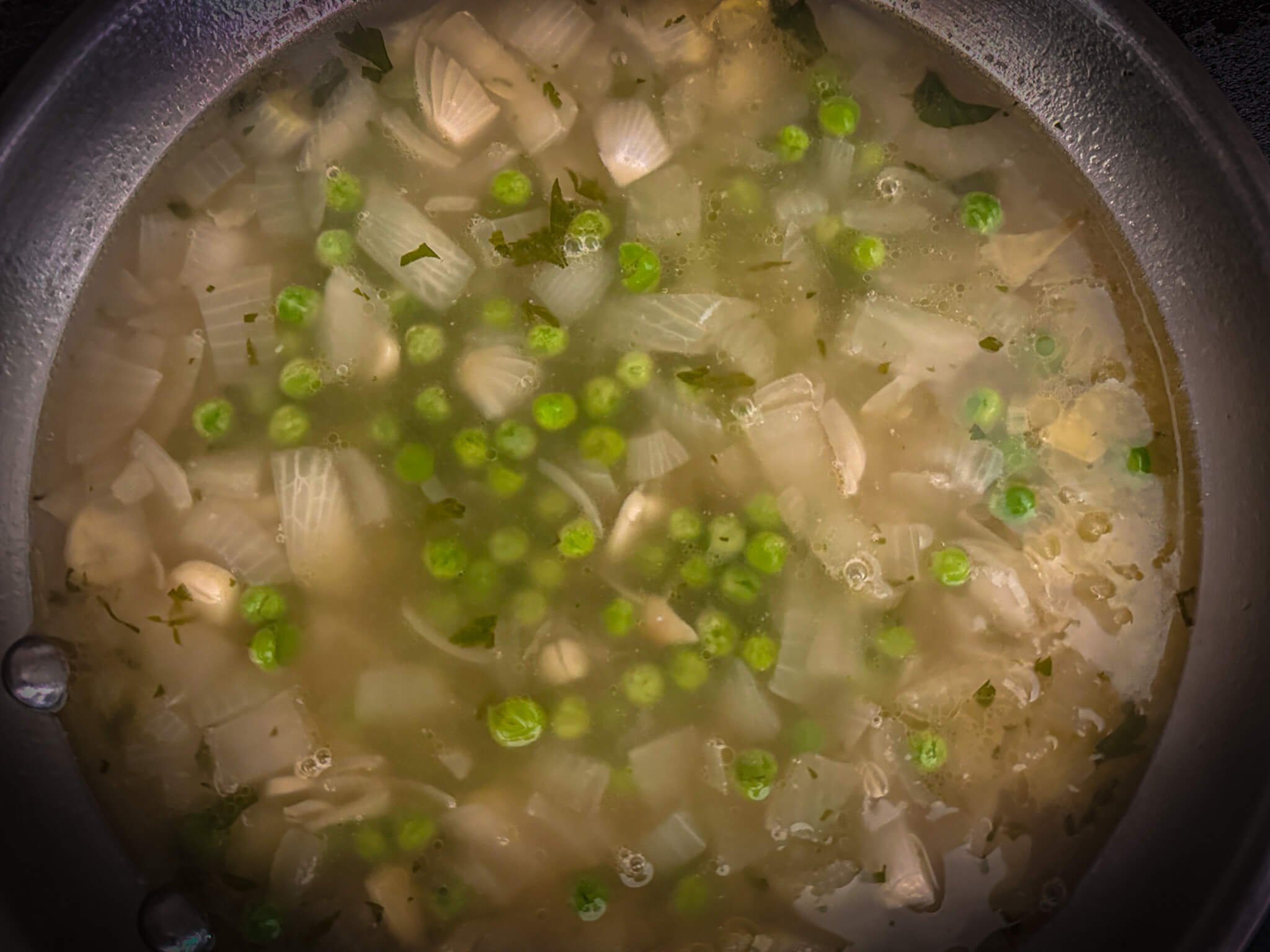 Basque-Style Hake with Clams add peas