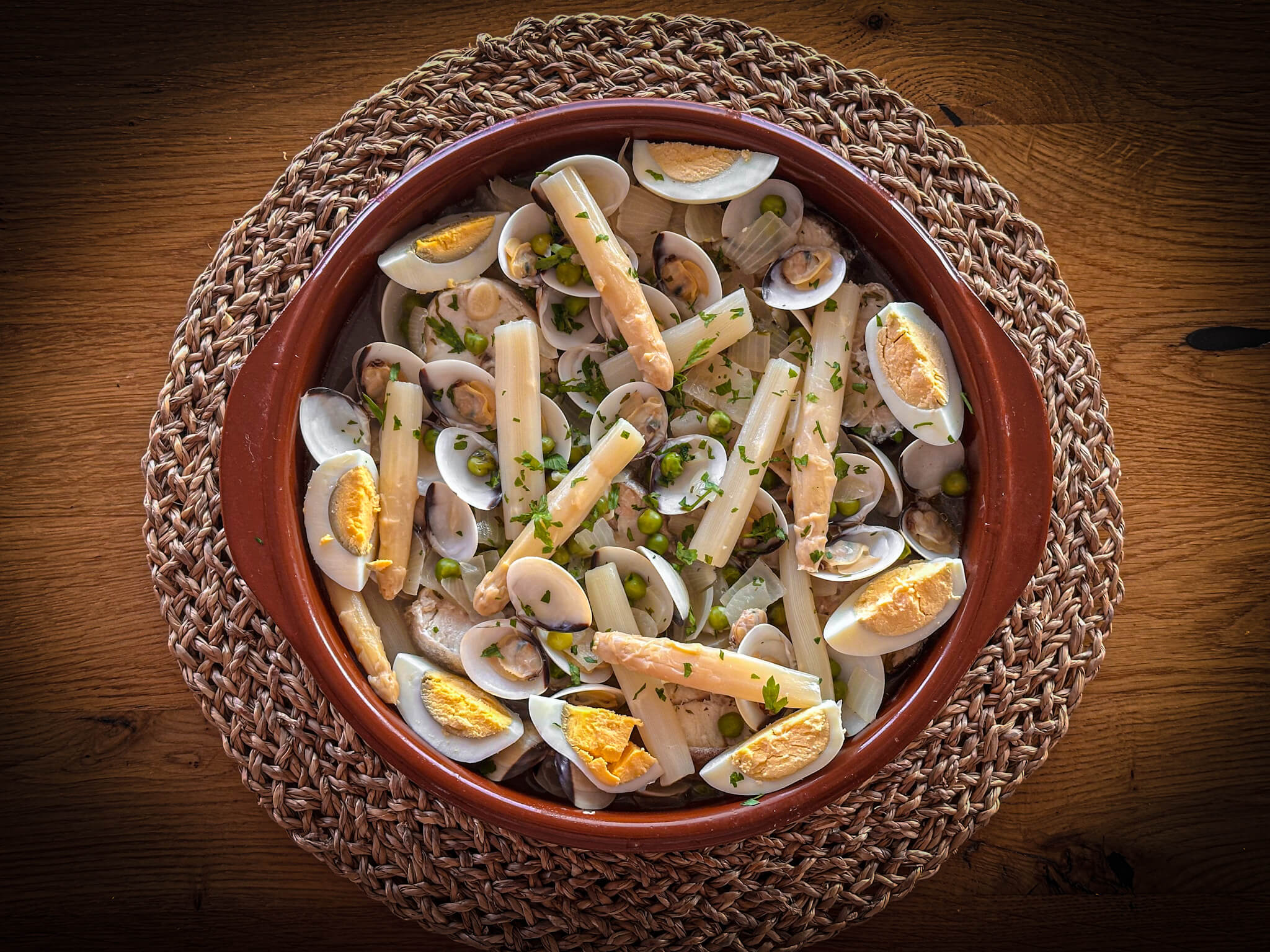 Basque-Style Hake with Clams presentation perfect
