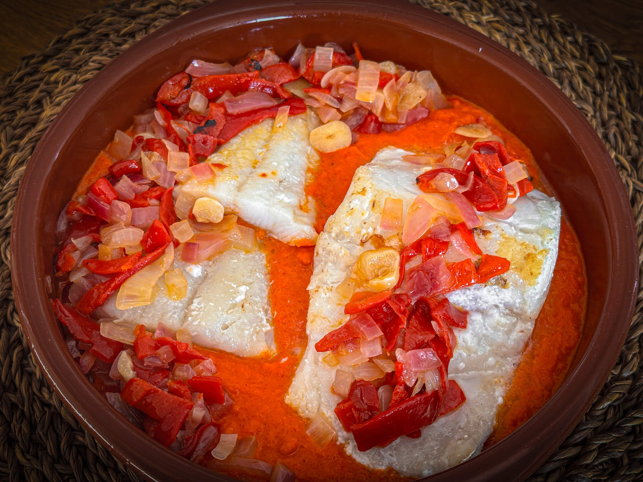 Spanish Cod in Piquillo Pepper Sauce plated yummy