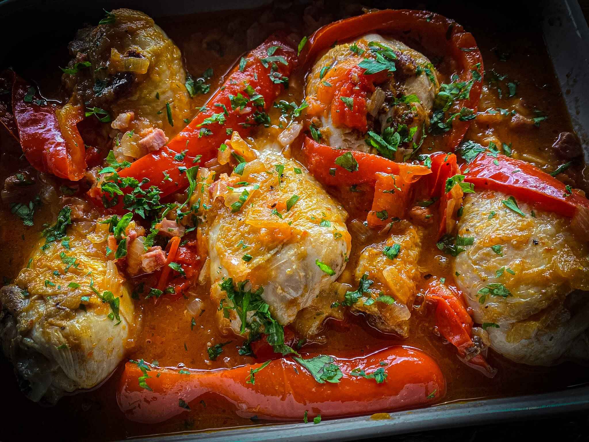 pollo al chilindron prepared presentation